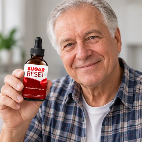 A customer in a checked shirt holding Sugar Reset